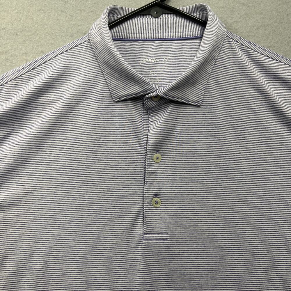 Johnnie-O XL Striped Polo Shirt Purple White Performance Stretch Mens